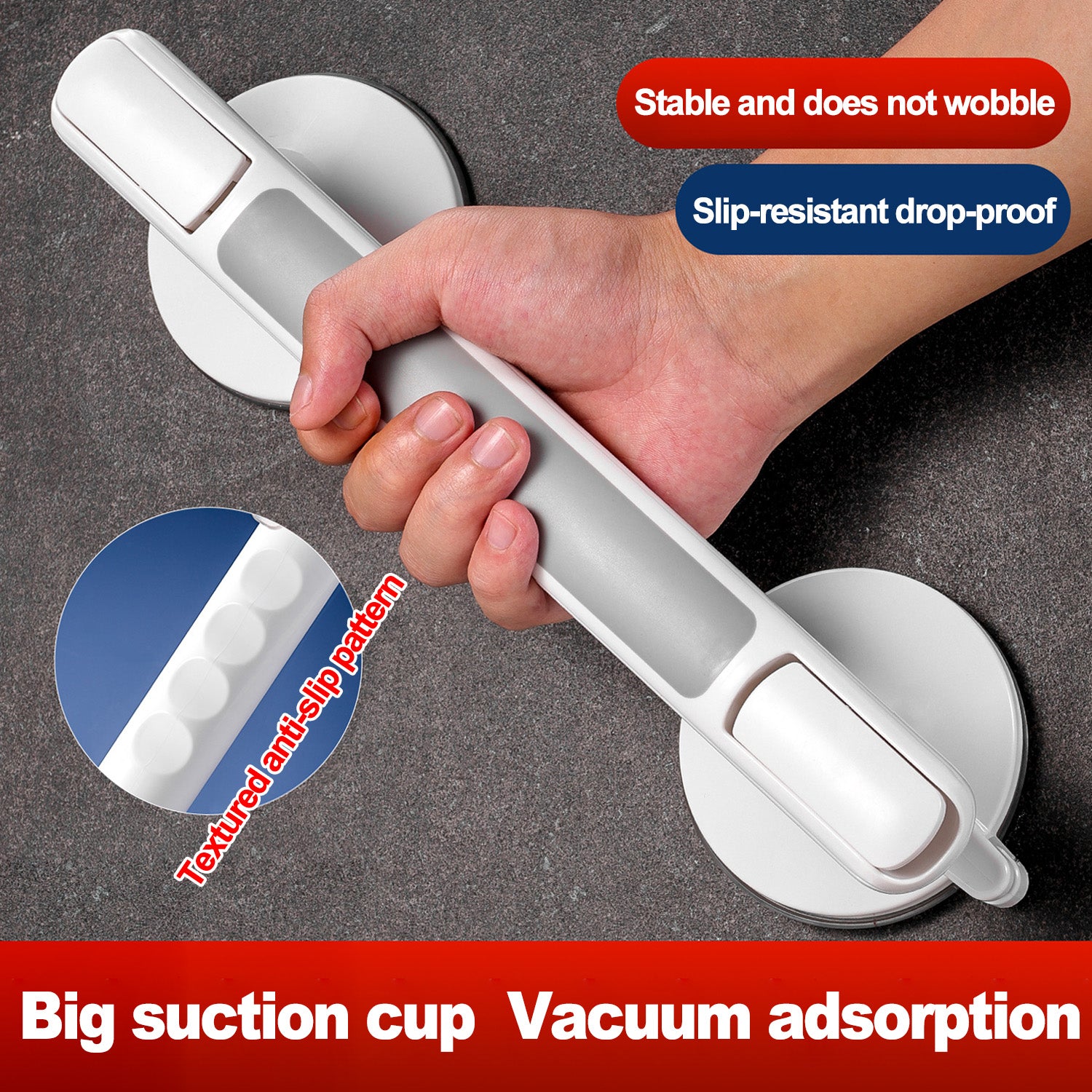 Safety bathroom grab bar with strong suction cups for seniors anti-slip handle