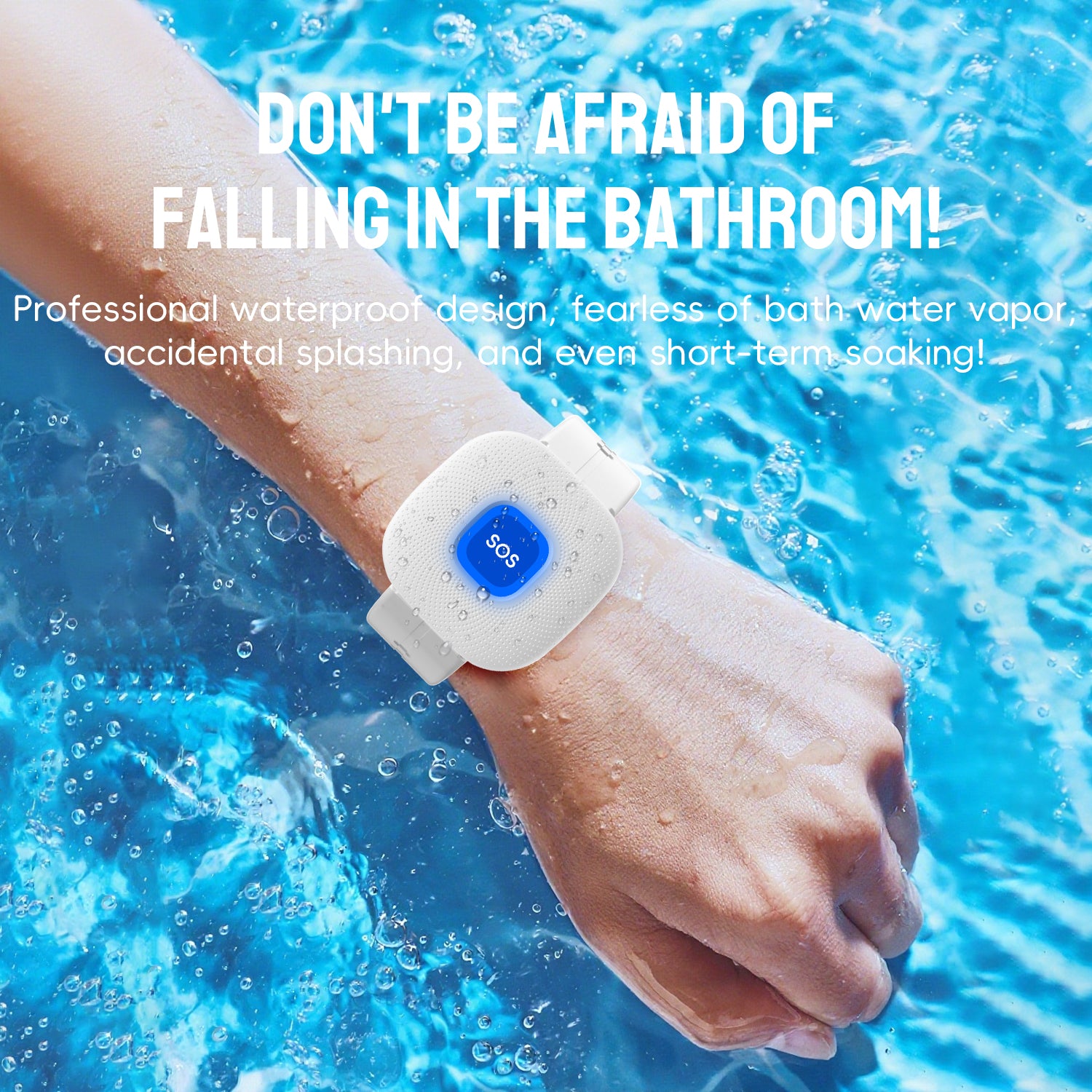 Waterproof WiFi SOS bracelet for seniors with emergency panic button